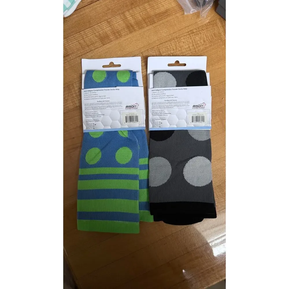 2 Pr Zayaan Health Graduated Compression Trouser Socks 12–15 mmHg Polka Dot NWT
